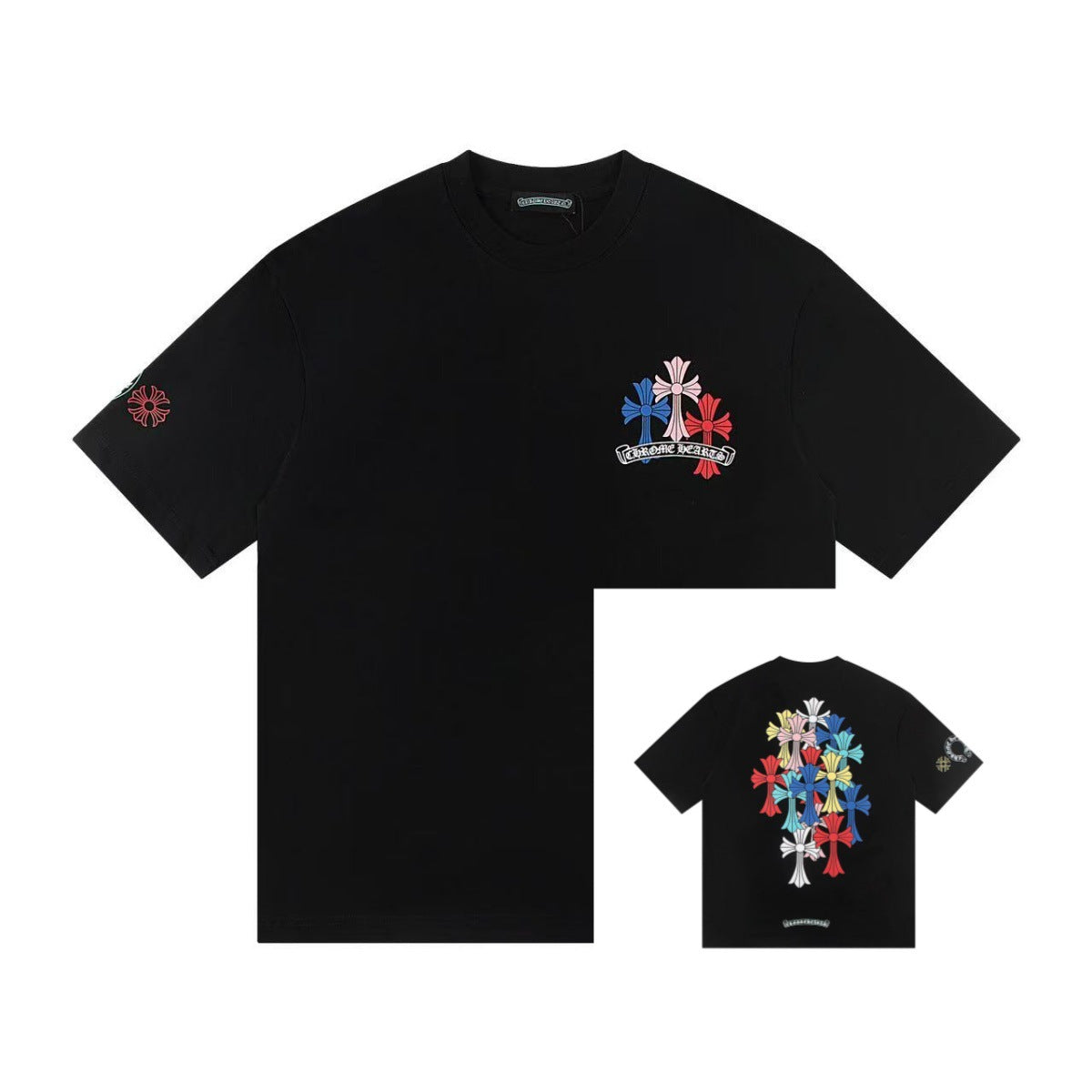 Chrome Hearts Color Sanskrit Cross Horseshoe Print Short Tee Unisex