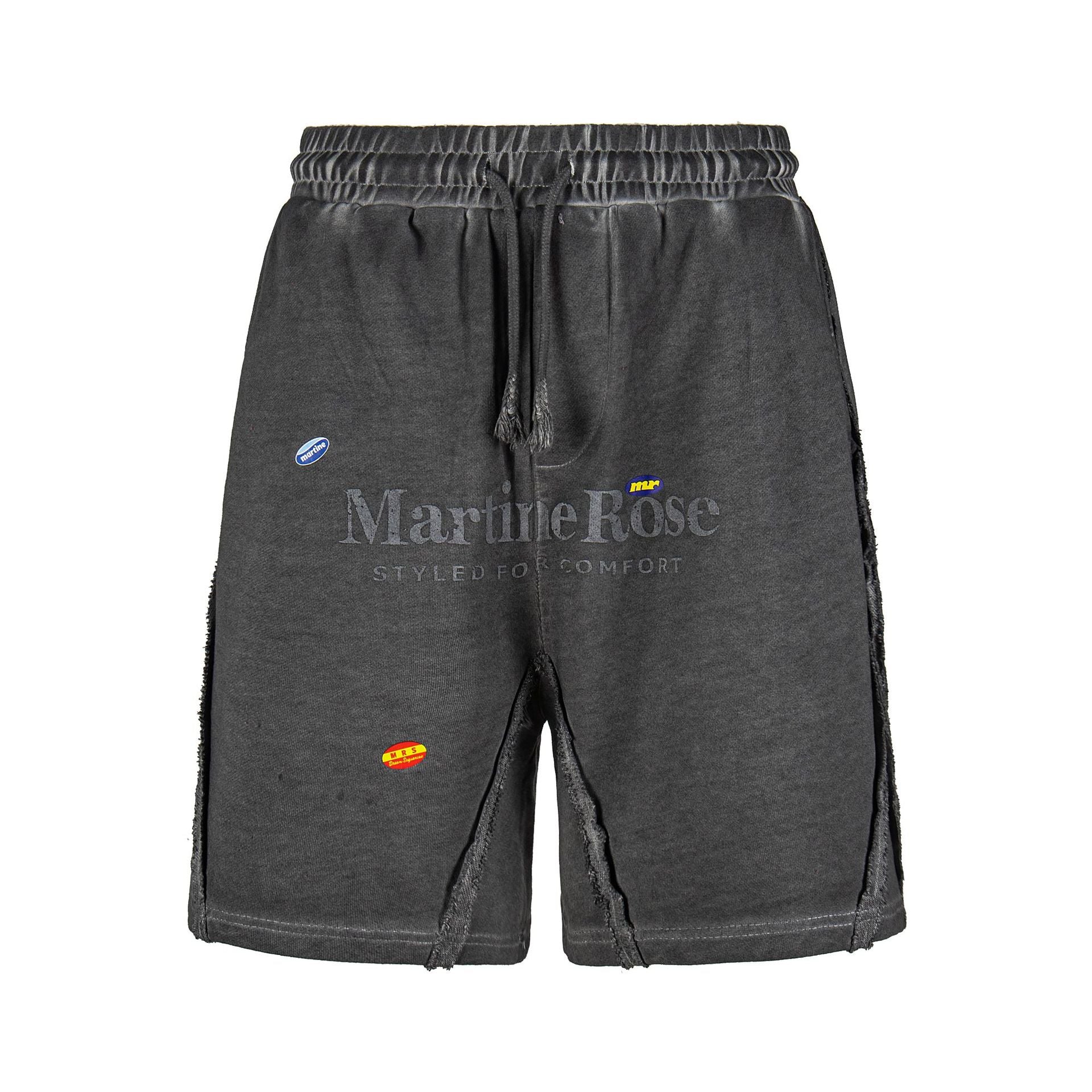 Washed Vintage Letter Print Raw Edge Streetwear Drawstring Sweat Shorts