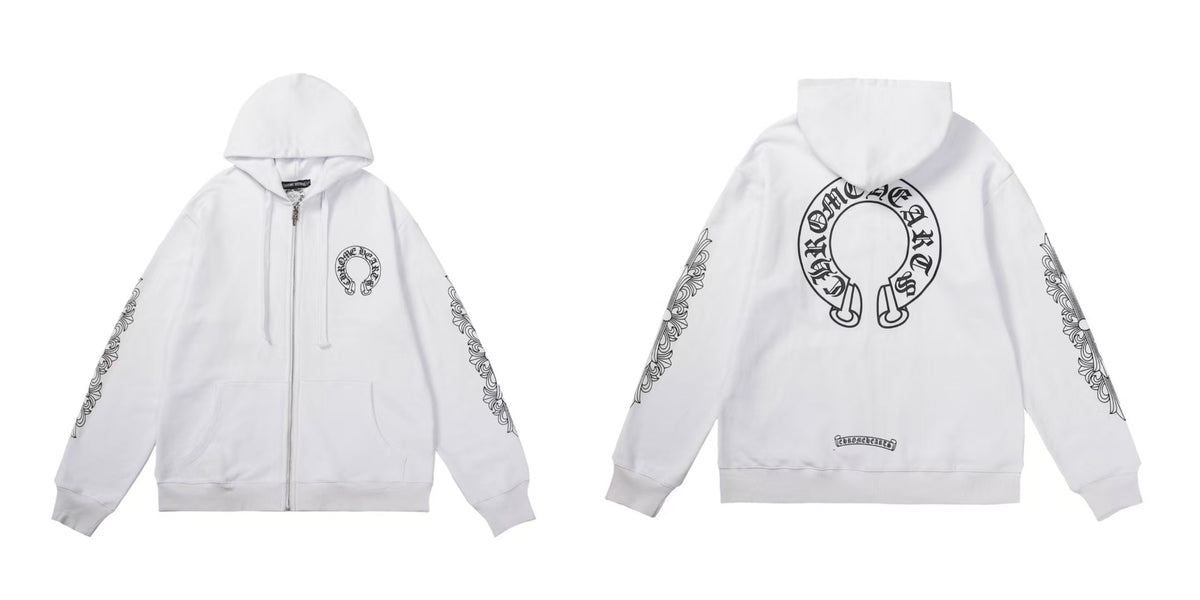 Chrome Hearts Horseshoe Sanskrit Cross Zip Up Hoodie Streetwear Unisex