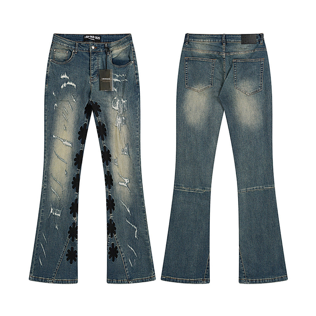 LOSTSHDWS Floral-Embroidered Flared-Hem Jeans