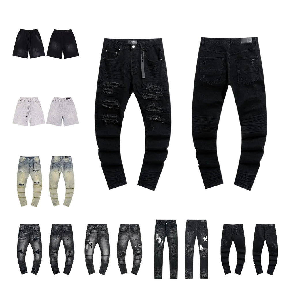 Amiri Distressed Splash Ink Stretch Slim Tapered Denim Jeans Unisex