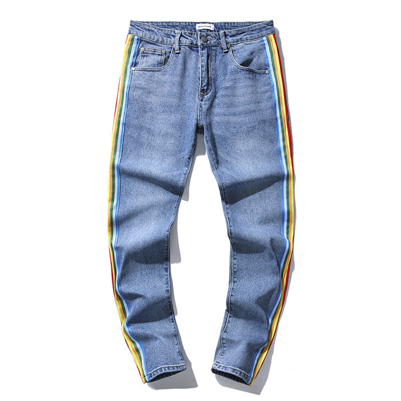 Purple Brand Vintage Washed Distressed Splash‑Ink Slim Tapered Jeans