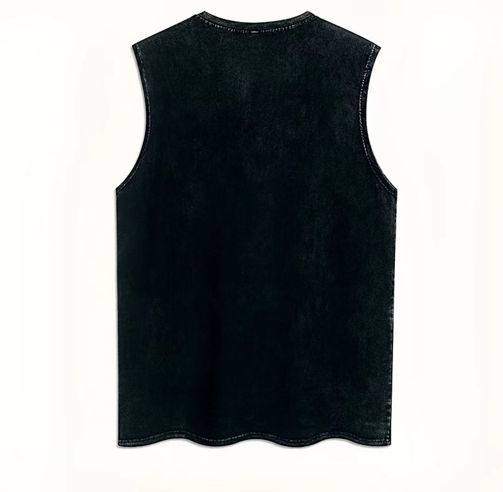 Vintage Washed Ripped Cotton Tank Mens Loose Sleeveless Tee