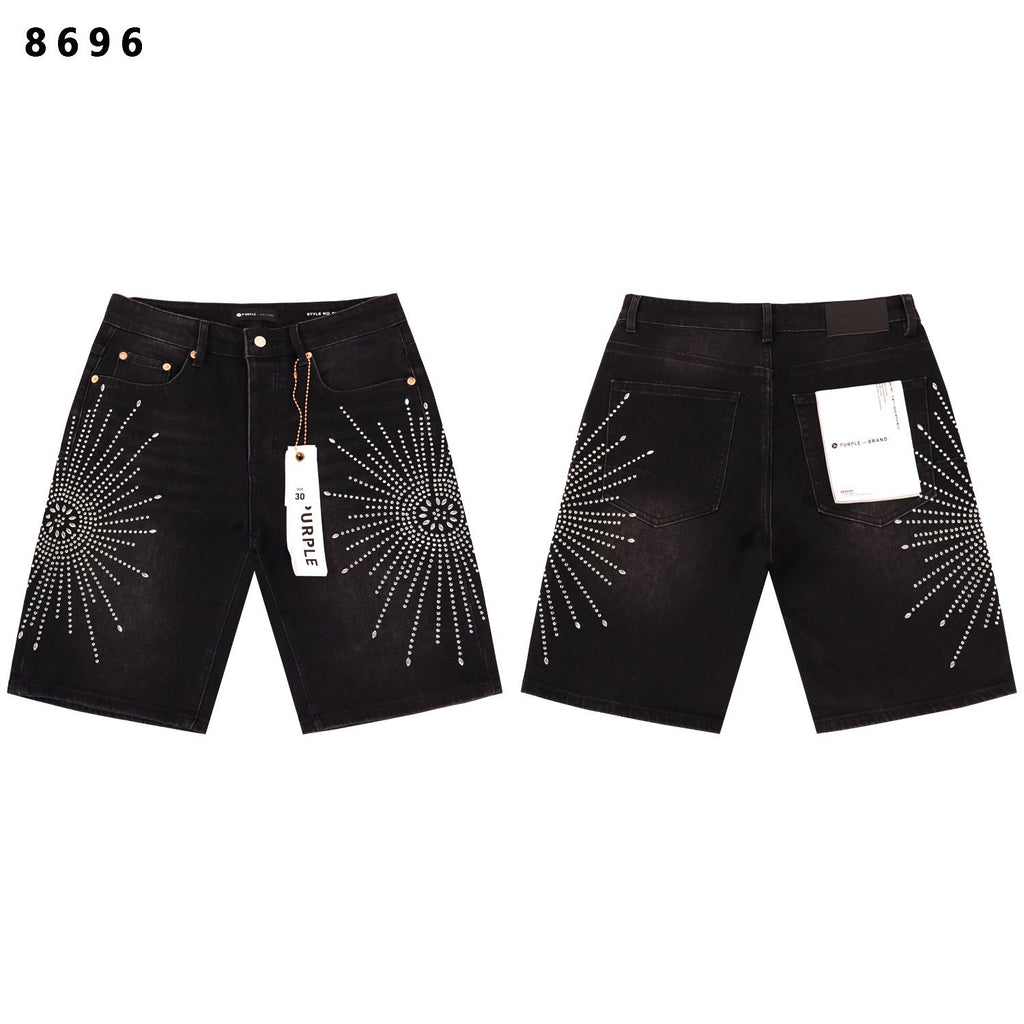Purple Brand Rhinestone Loose Casual Denim Shorts