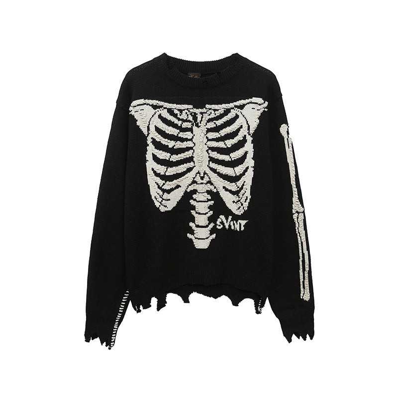 Saint Michael Skeleton Distressed Crew Neck Knit Sweater Unisex