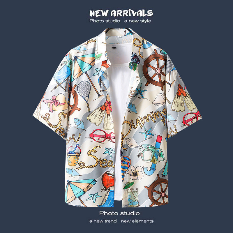 Mens Vintage Tropical Hawaiian Floral Loose Short Sleeve Beach Shirt