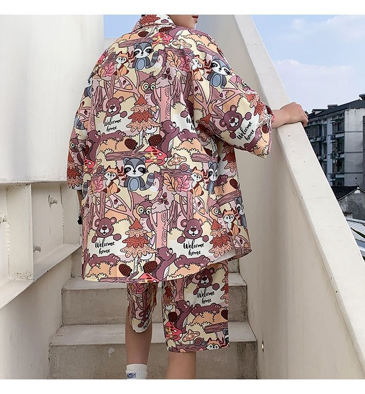 Couple Quick Dry Floral Loose Tropical Beach Shirt Shorts Set