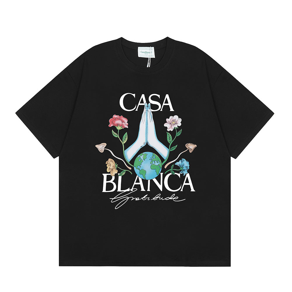 2026 New Casablanca Logo Print Loose Fit Unisex Short Sleeve T-Shirt