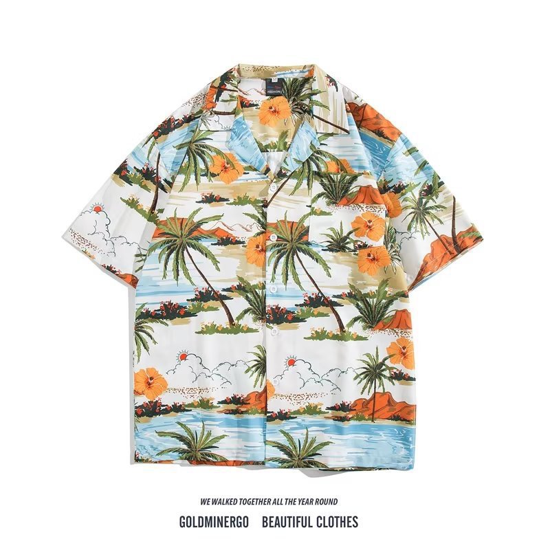 Unisex Vintage Camp Collar Tropical Floral Loose Beach Vacation Shirt 1301-1341