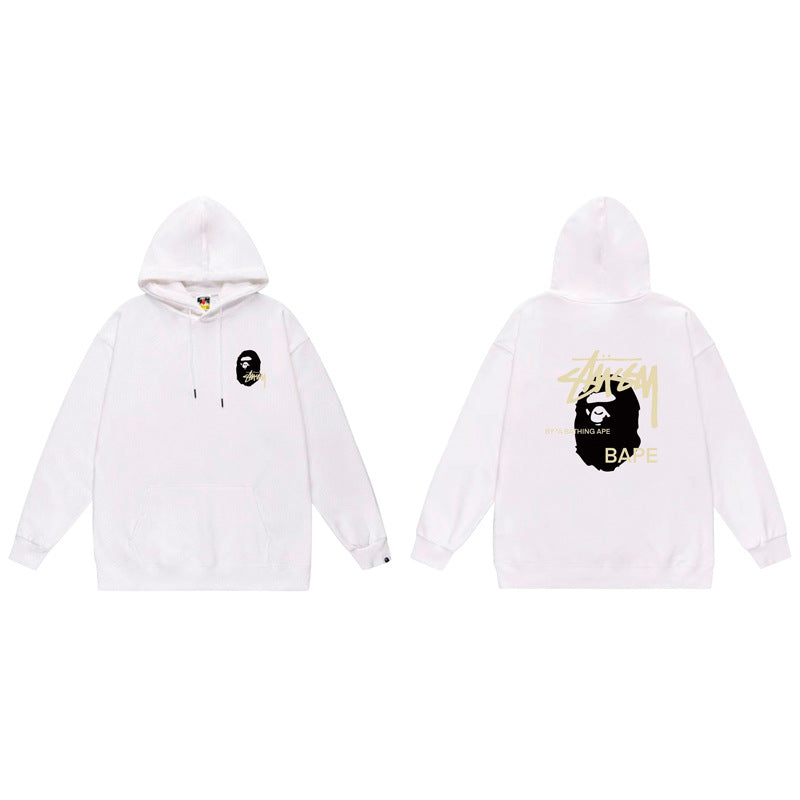 BAPE x Stussy Shark Graphic Hoodie Street Cotton Pullover Sweatshirt