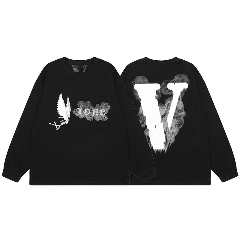 VLONE Big V Graphic Long Sleeve Tee Streetwear Cotton Oversized Shirt