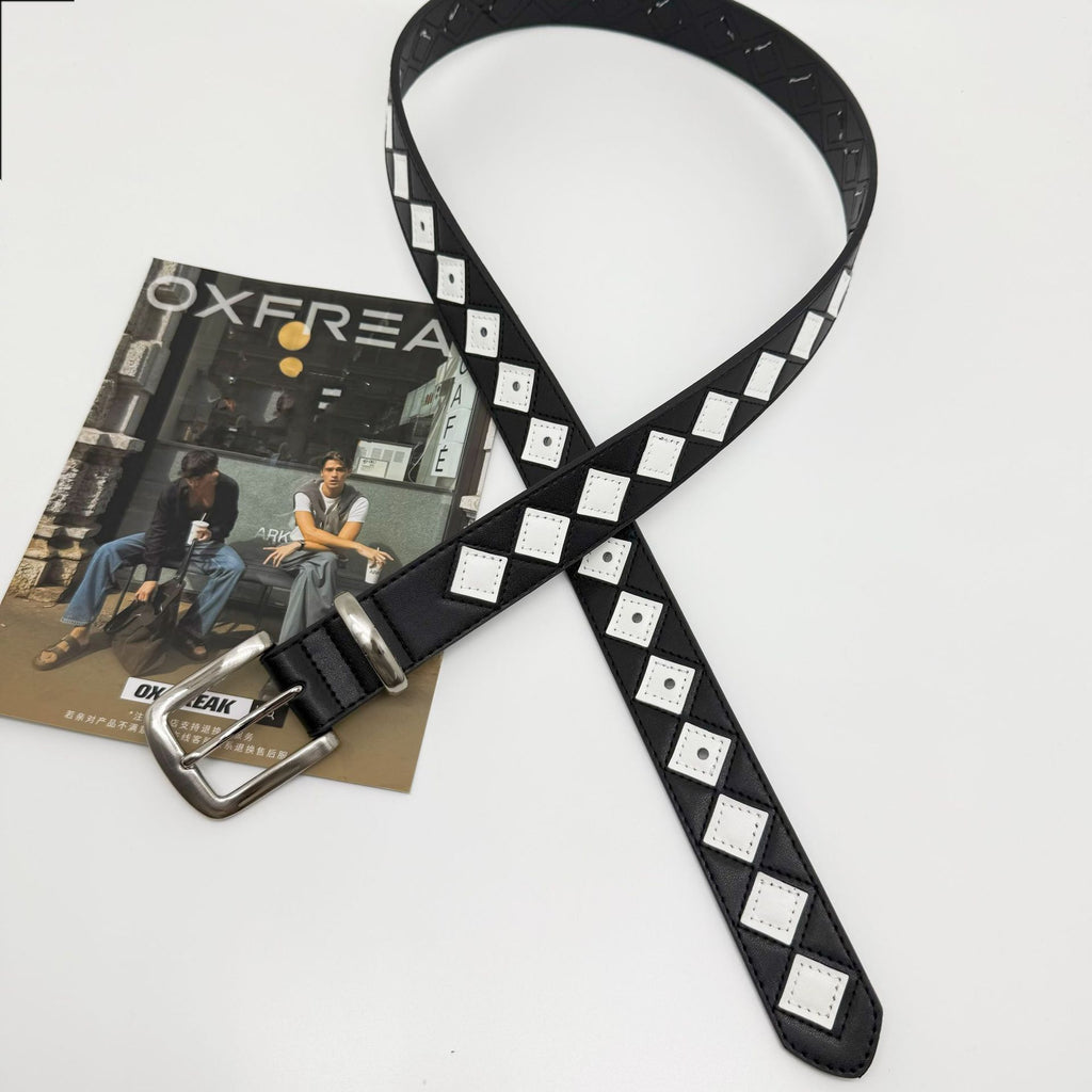 Stussy Black White Checkerboard Leather Belt Streetwear Unisex