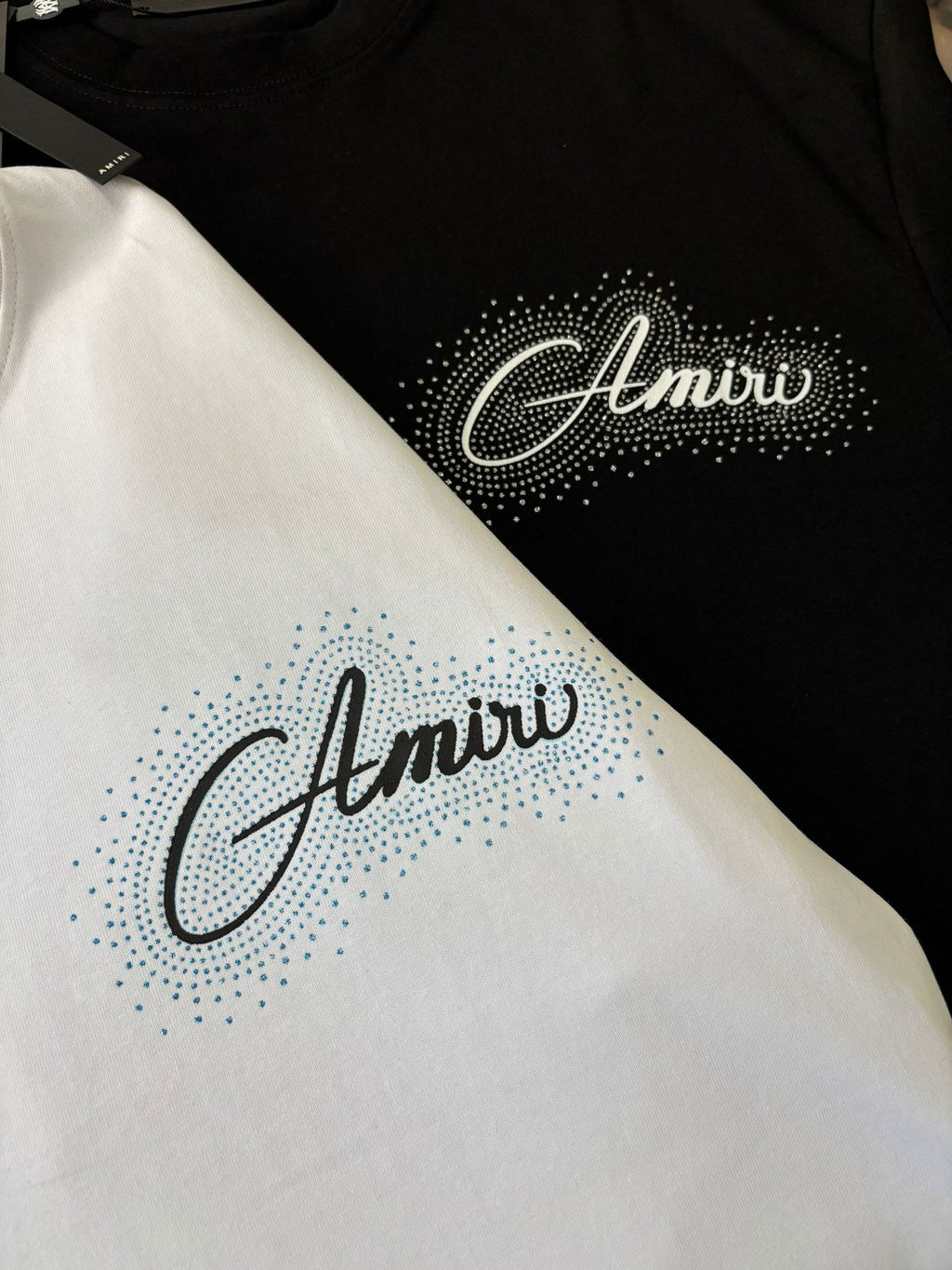 Amiri Classic Rhinestone Letter Print Crew Neck T Shirt Unisex
