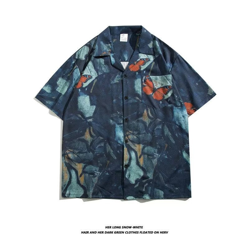 Unisex Vintage Camp Collar Tropical Floral Loose Beach Vacation Shirt 1301-1341