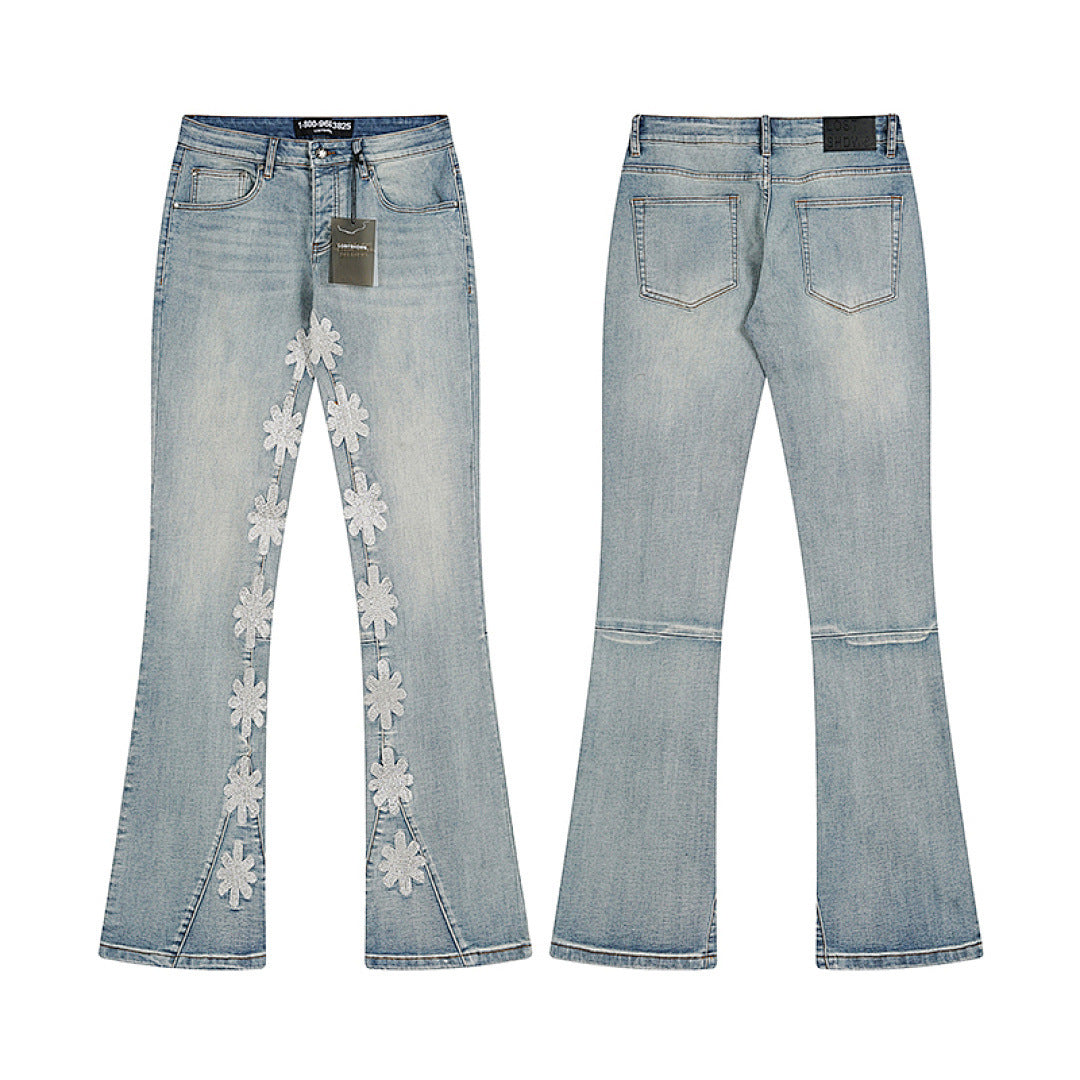 LOSTSHDWS Floral-Embroidered Flared-Hem Jeans