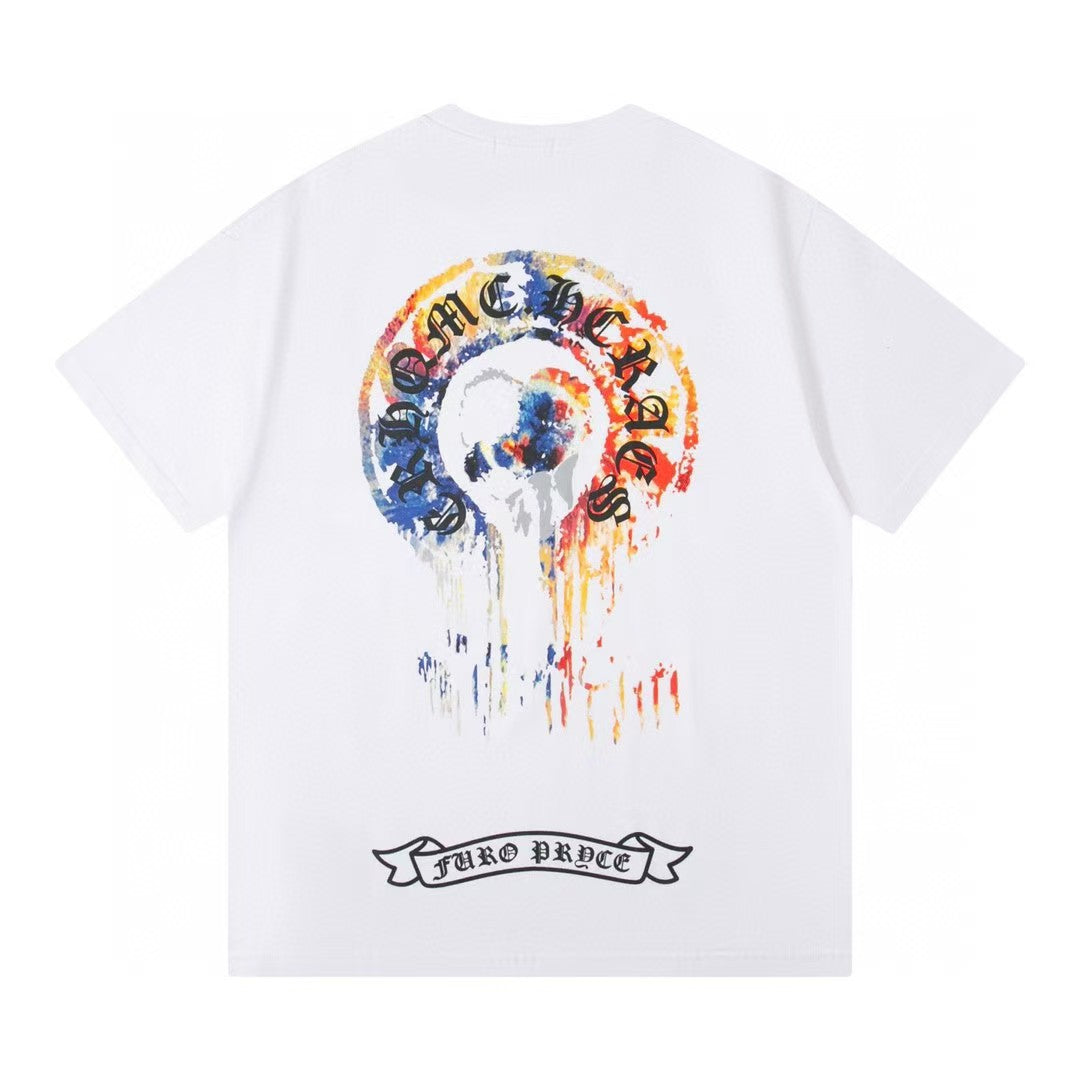 Chrome Hearts Color Sanskrit Cross Print Short Tee Unisex Y2K