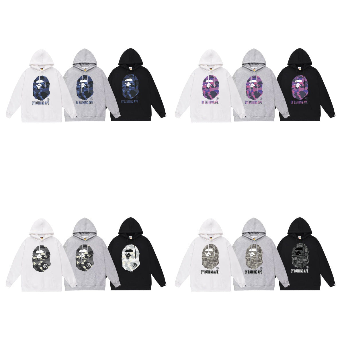 Bape Camo Ape Head Graphic Vintage Washed Oversized Hoodie Streetwear