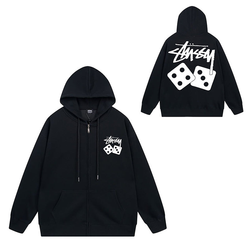 Stussy Graphic Zip Up Hoodie Letter Streetwear Casual Pullover Jacket