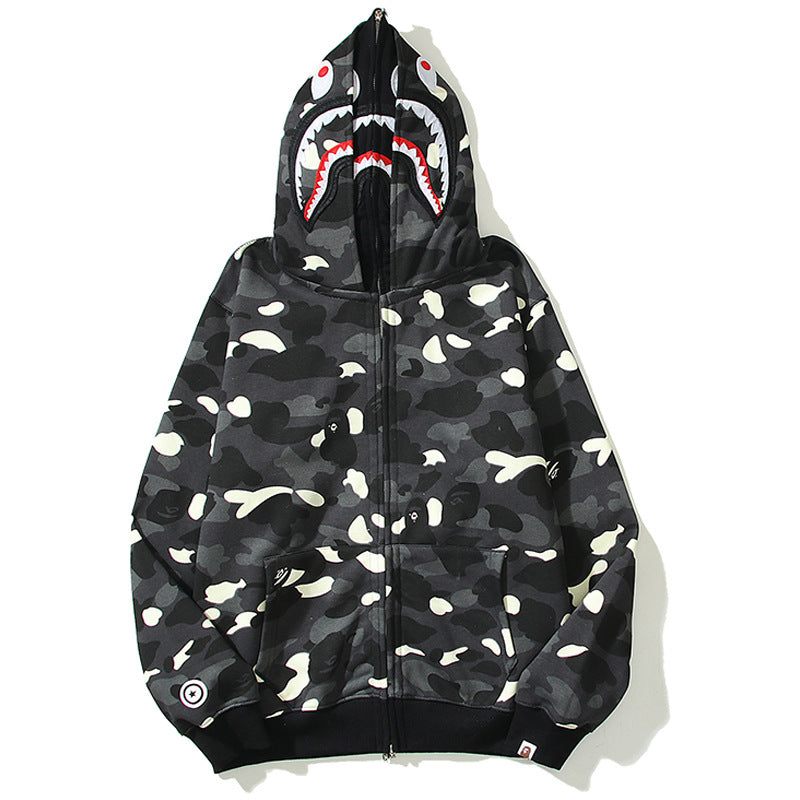 BAPE Shark Camo Print Full Zip Streetwear Hoodie Unisex