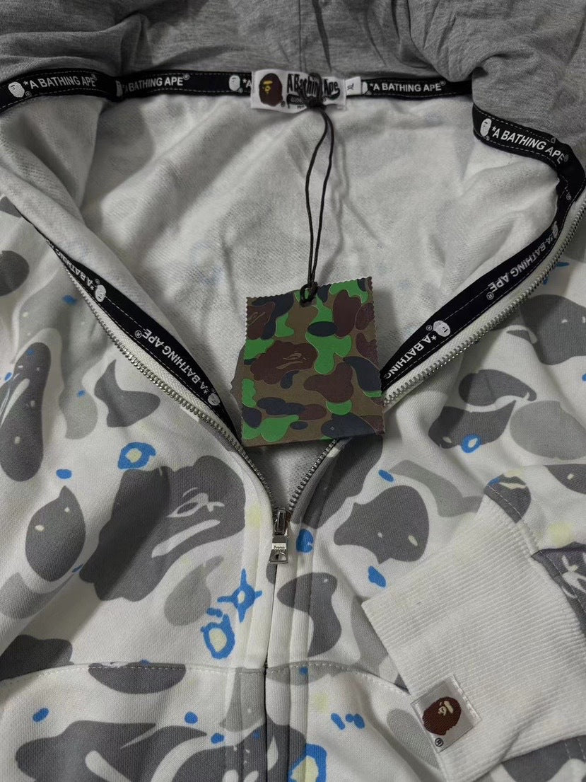 BAPE Shark Camo Print Full Zip Streetwear Hoodie Unisex