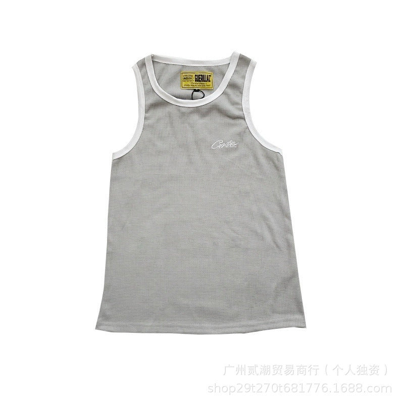 Corteiz Style Y2K Geripptes Tanktop Ärmelloses Streetwear Basic Weste