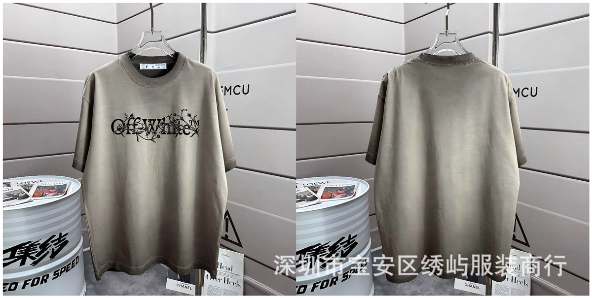 Off-White Washed Distressed Crew Neck Short Sleeve T Shirt Unisex