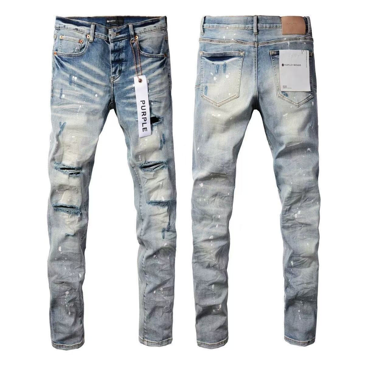 Purple Brand Men Stretch Skinny Ripped Printed Embroidered Denim Jeans
