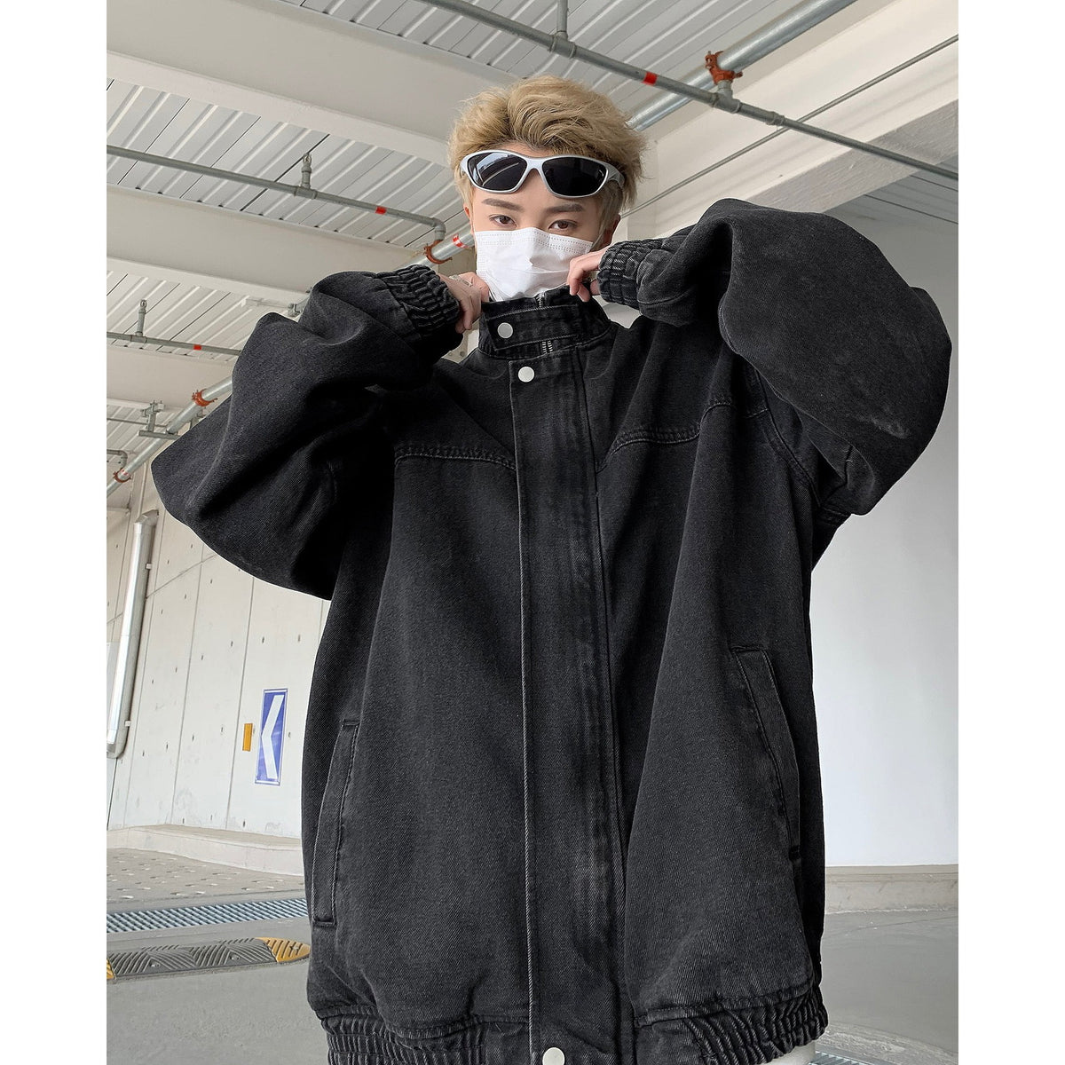 Y2K Vintage Washed Spliced Denim Zip‑Up Jacket Streetwear Unisex