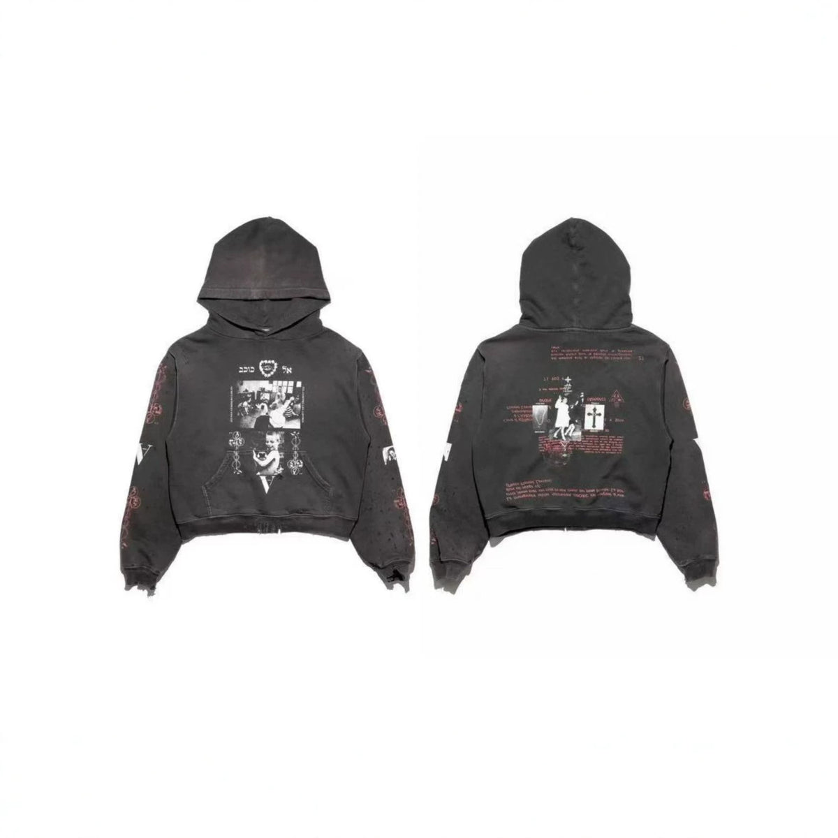 ERD Cherry Graphic Hoodie Vintage Washed Distressed Oversized Pullover