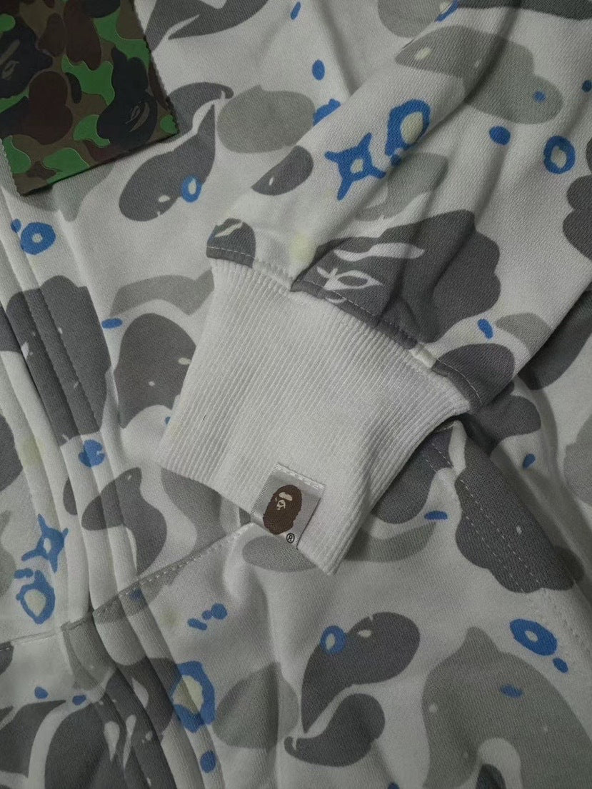 BAPE Shark Camo Print Full Zip Streetwear Hoodie Unisex