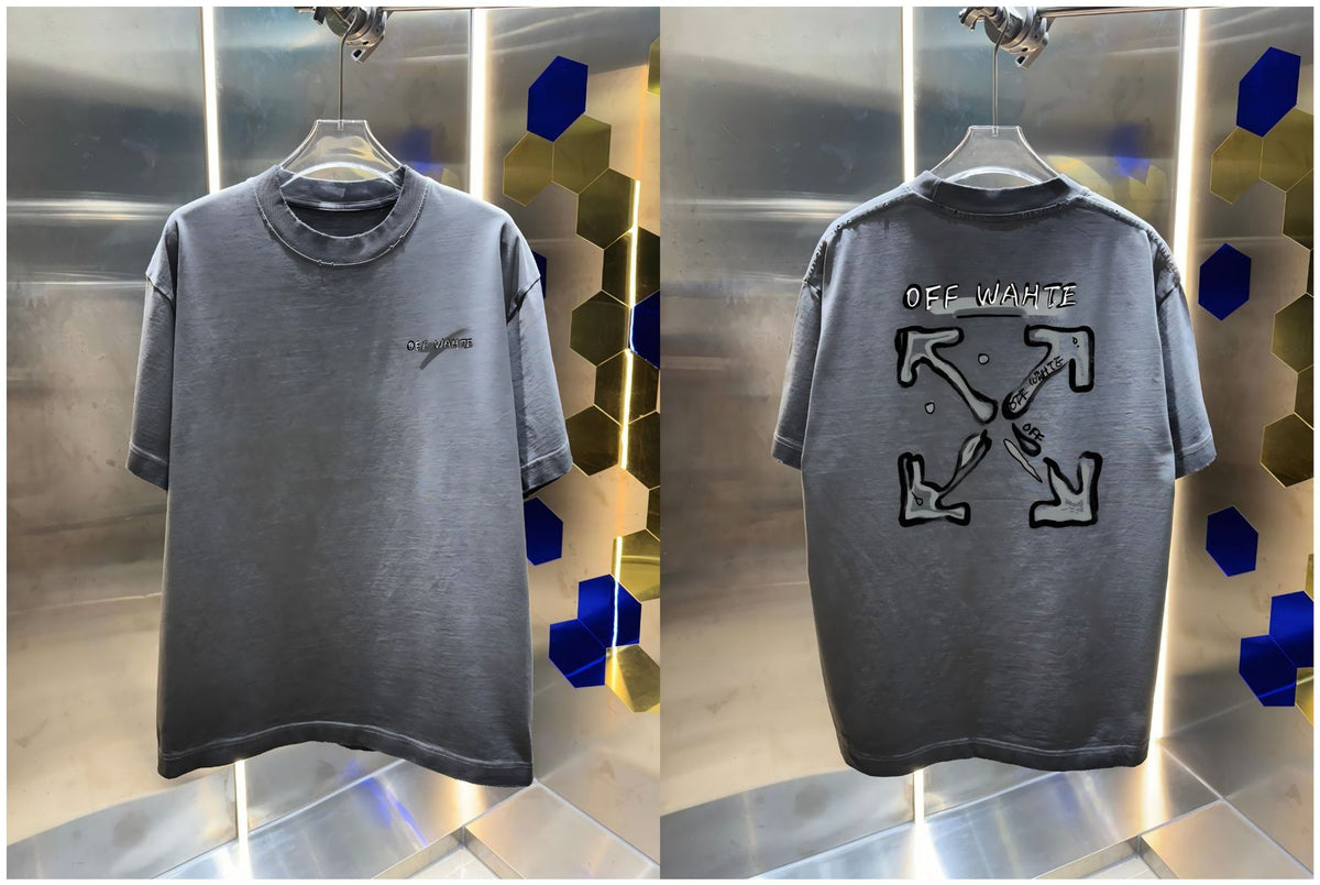 Off-White Washed Distressed Crew Neck Short Sleeve T Shirt Unisex