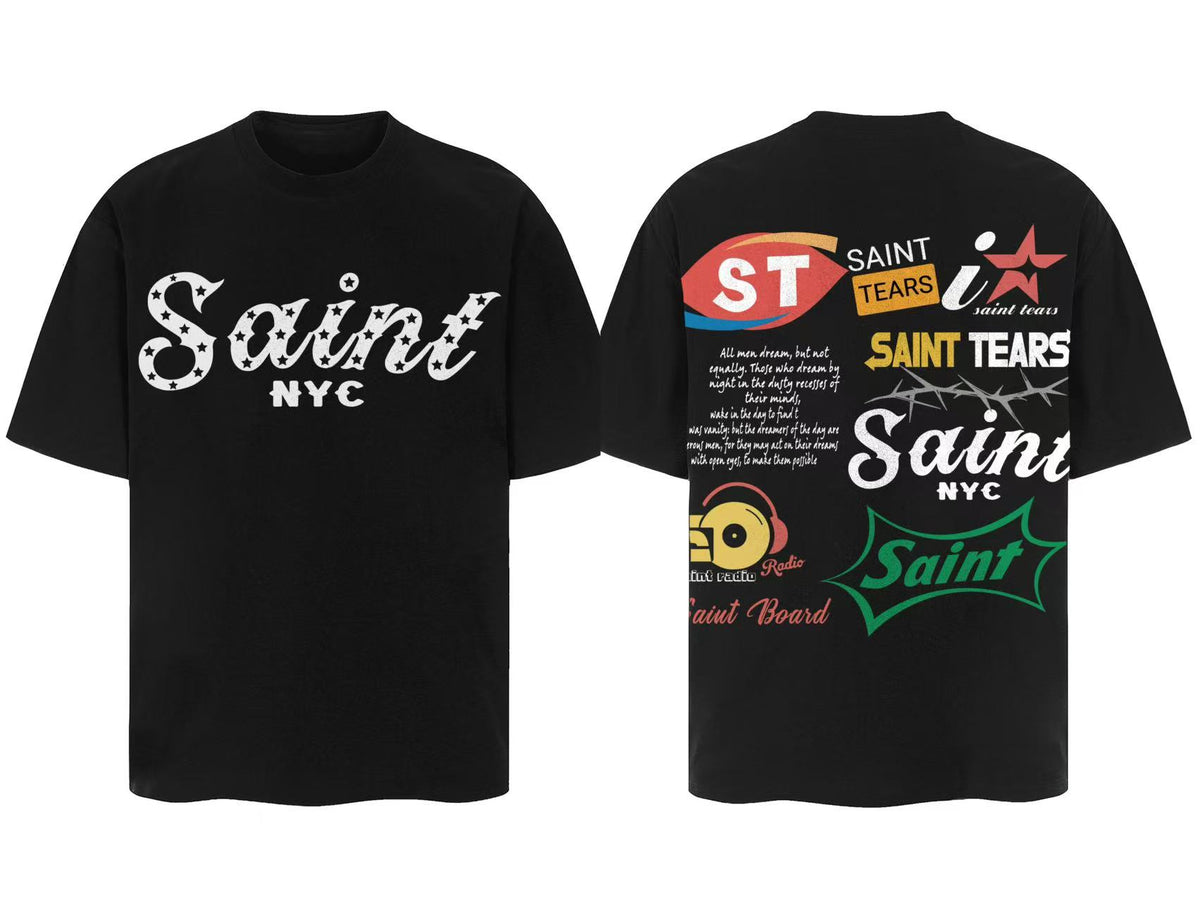 Saint Michael Vintage Multi‑Graphic Oversized Tee Streetwear Unisex