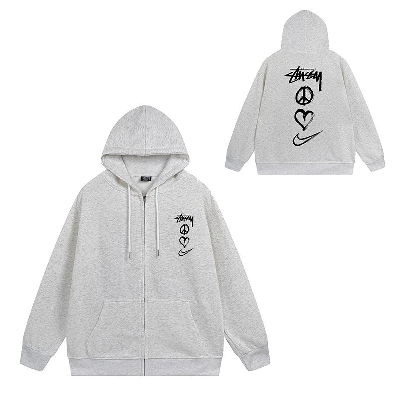 Stussy Graphic Zip Up Hoodie Letter Streetwear Casual Pullover Jacket