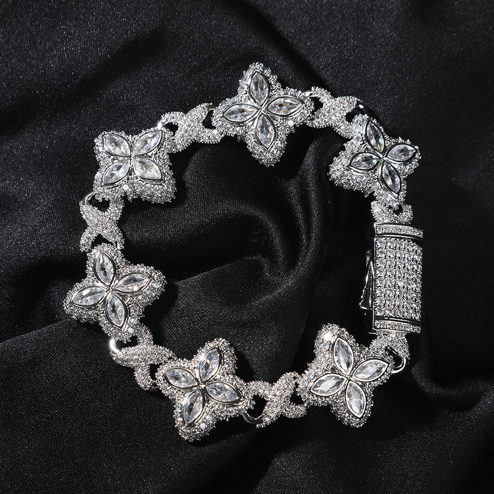 Iced Out Four Leaf Clover 5A Color Zircon Hip Hop Bracelet For