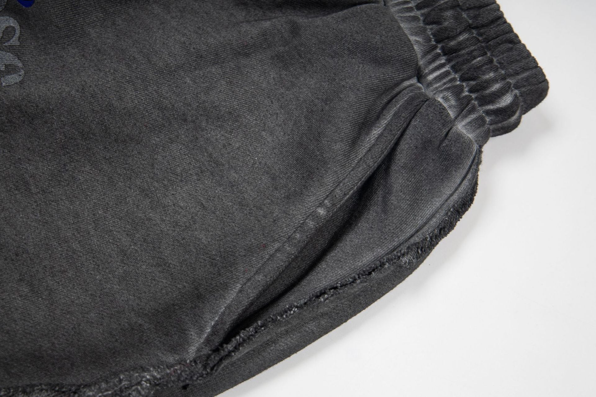 Washed Vintage Letter Print Raw Edge Streetwear Drawstring Sweat Shorts