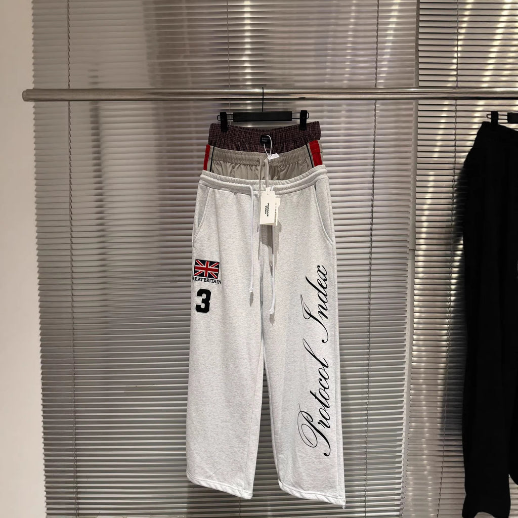 Protocol Index British Flag Embroidery Triple Waist Wide Leg Sweatpants