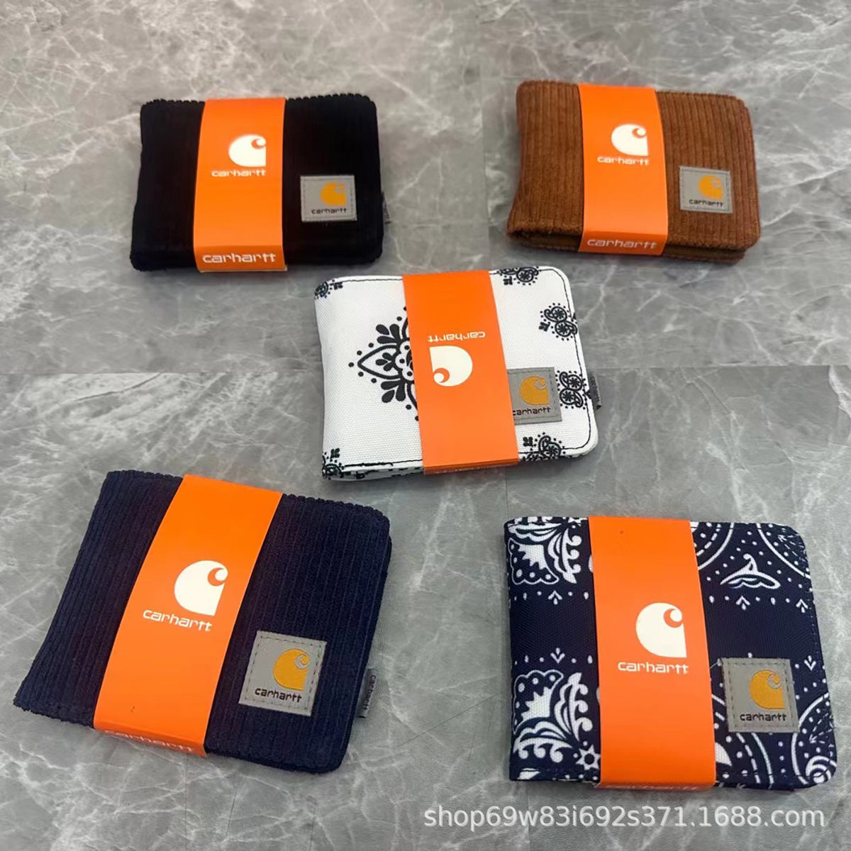 Carhartt Patch Logo Bifold Wallet Canvas Corduroy Paisley Card Holder