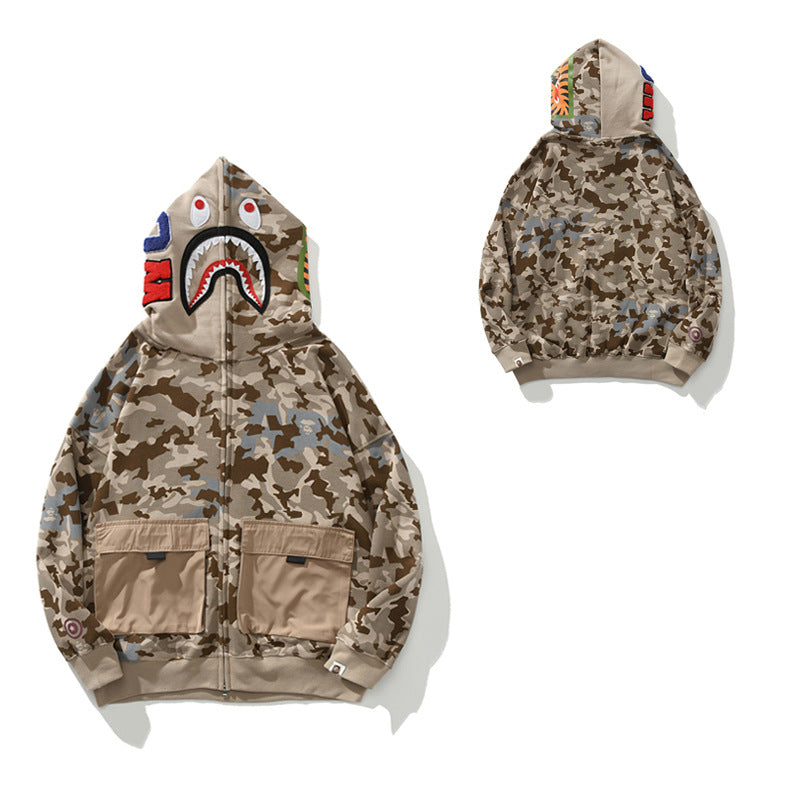 BAPE Shark Camo Print Full Zip Embroidery Streetwear Hoodie Unisex