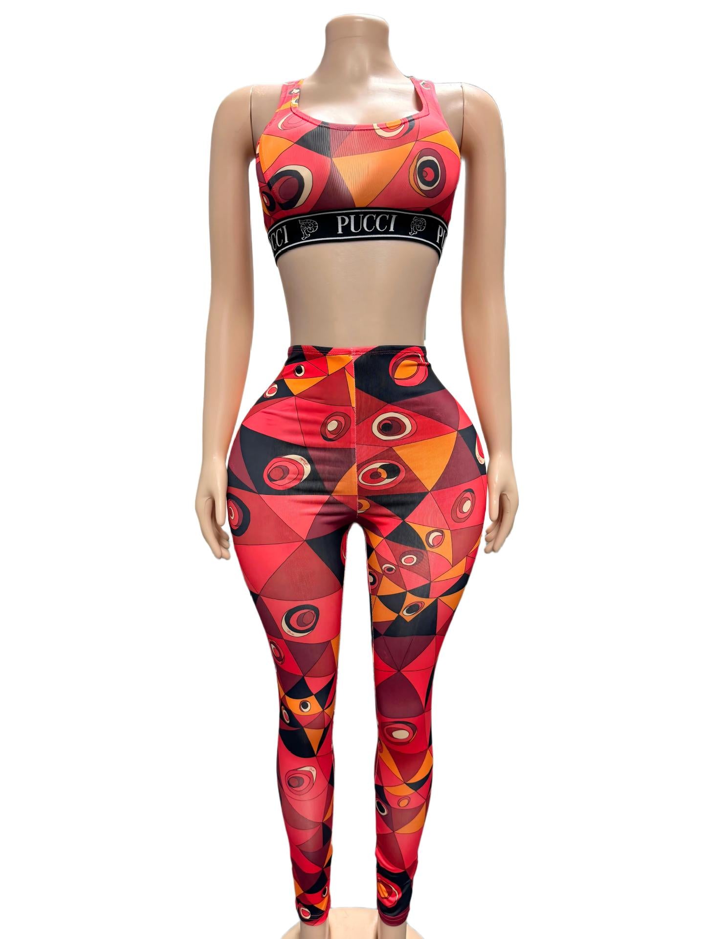 Emilio Pucci Geometric Eye Print Tank Top Leggings 2 Piece Set Women