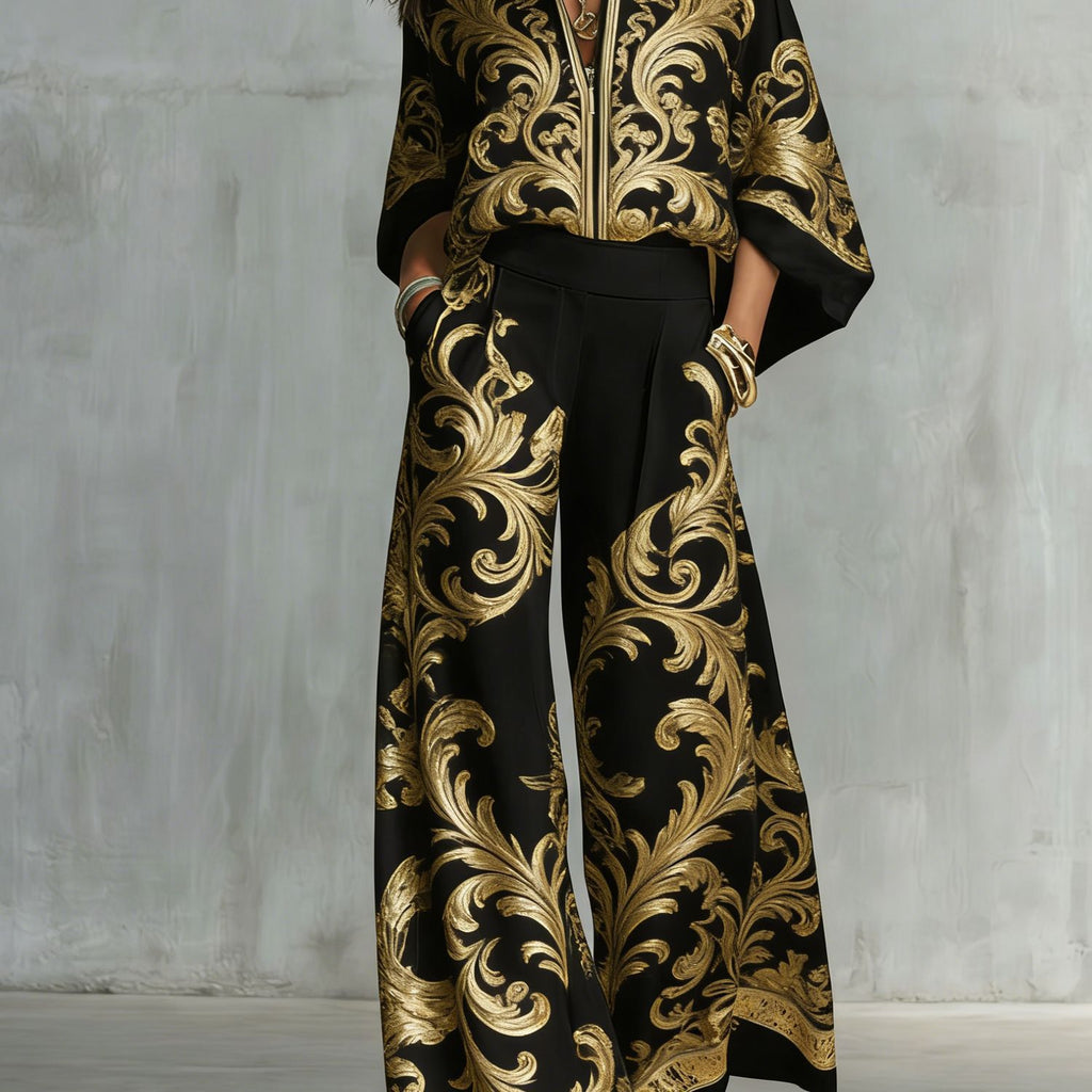 Boho Floral Wide Leg Beach Two Piece Pant Set