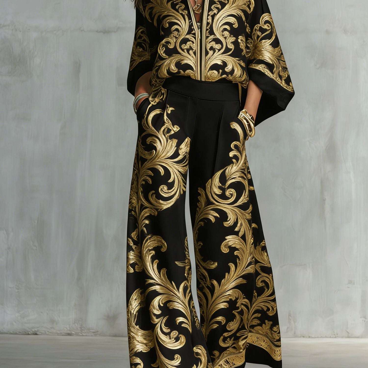 Boho Floral Wide Leg Beach Two Piece Pant Set