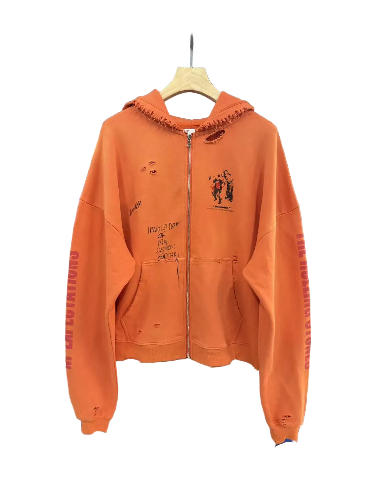Paly Hollywood Cartoon Letter Hoodie Vintage Wash Graphic Streetwear