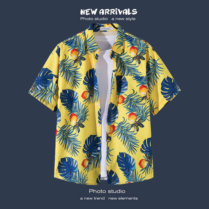 Mens Vintage Tropical Hawaiian Floral Loose Short Sleeve Beach Shirt