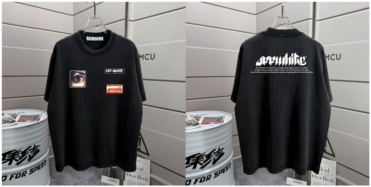 Off-White Washed Distressed Crew Neck Short Sleeve T Shirt Unisex
