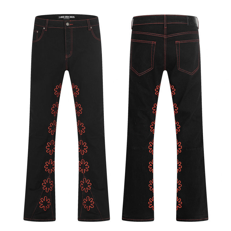 LOSTSHDWS Floral-Embroidered Flared-Hem Jeans