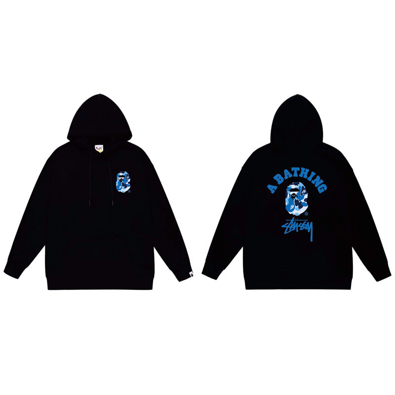 BAPE x Stussy Shark Graphic Hoodie Street Cotton Pullover Sweatshirt