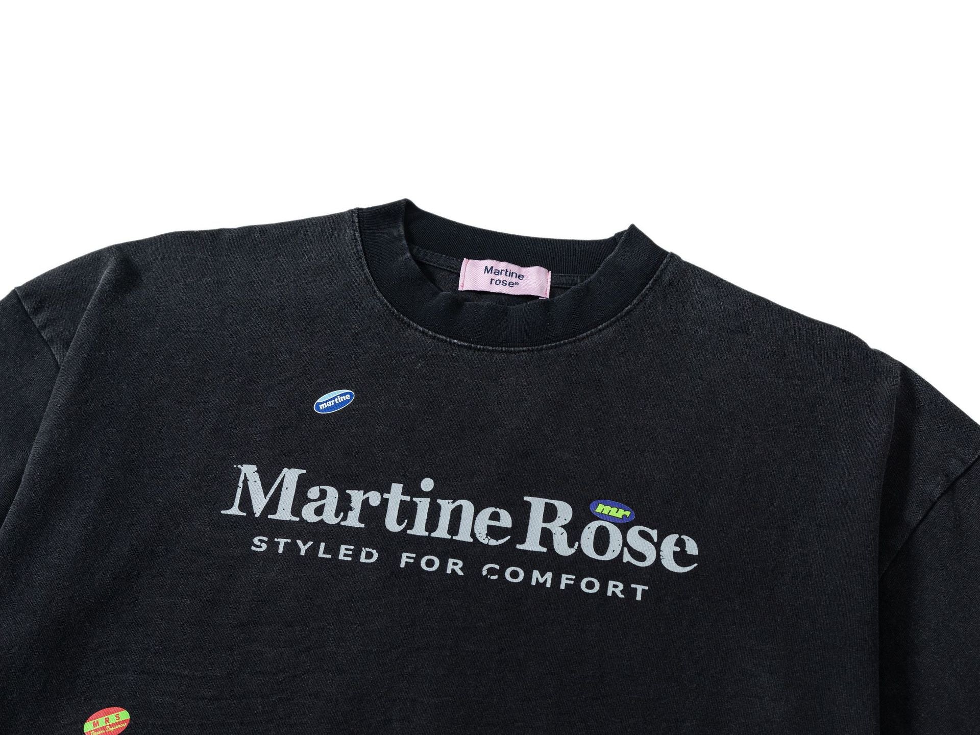 Martine Rose Washed Vintage Letter Print Crew Neck Short Sleeve T Shirt