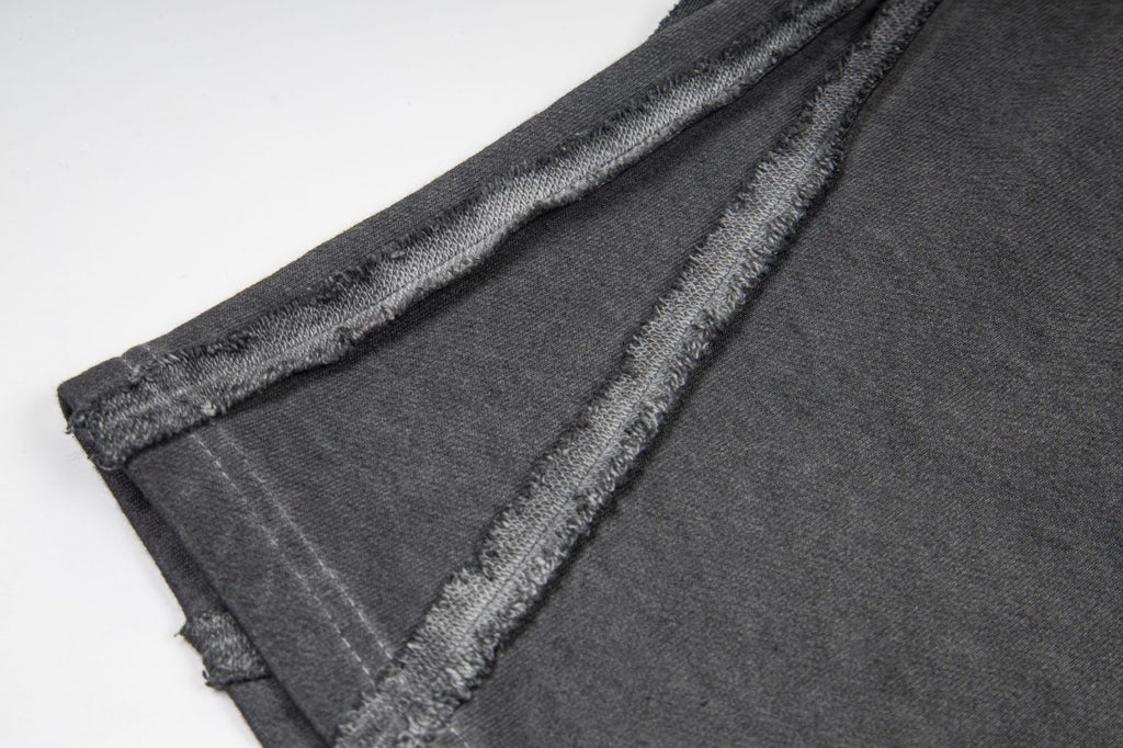 Washed Vintage Letter Print Raw Edge Streetwear Drawstring Sweat Shorts