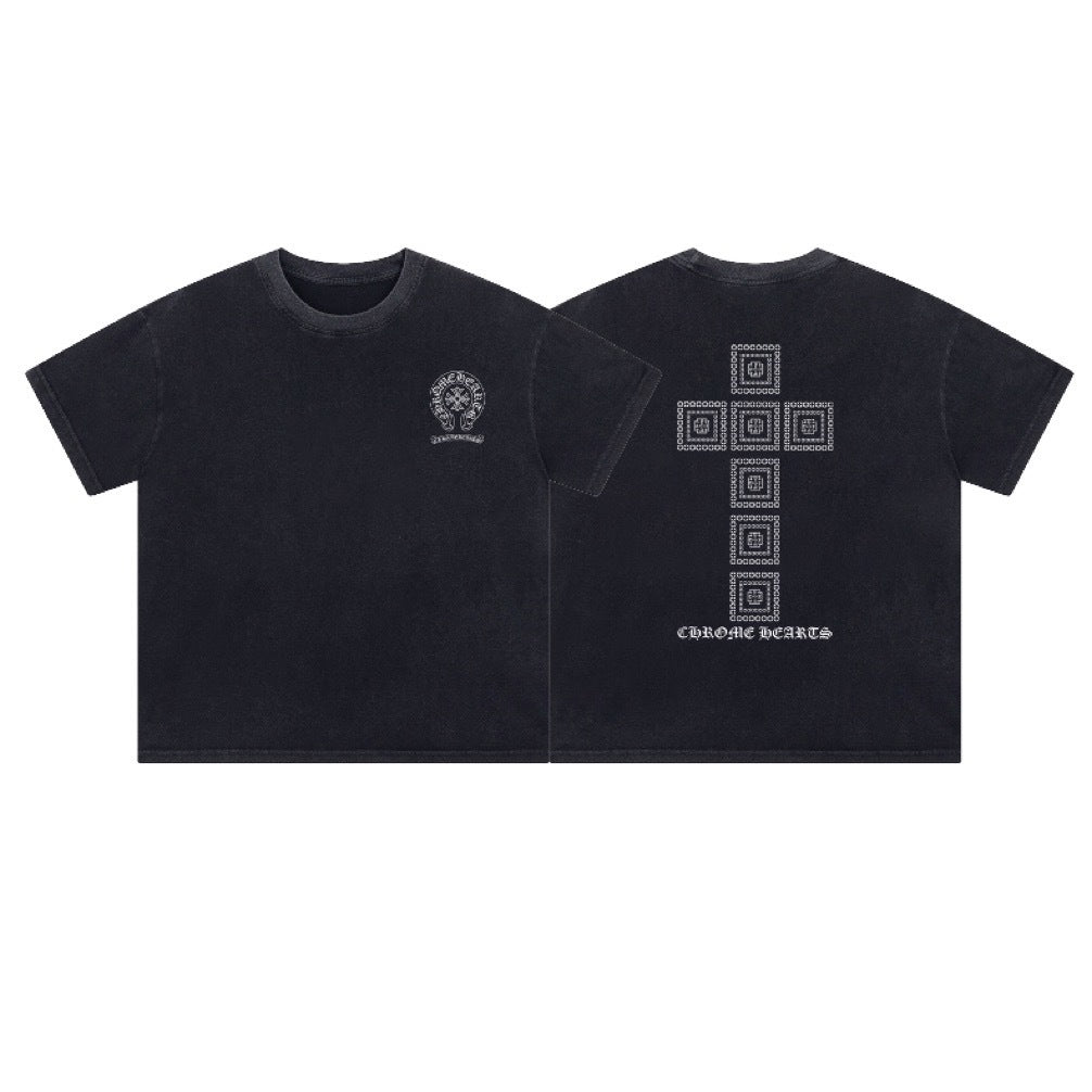 Chrome Hearts Color Sanskrit Cross Print Short Tee Unisex Y2K