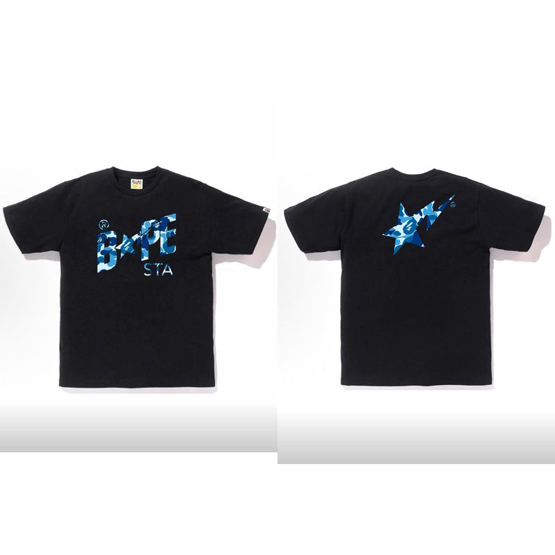 BAPE Ape Head Camo Shark Print Crew Neck Short Sleeve T‑Shirt Unisex